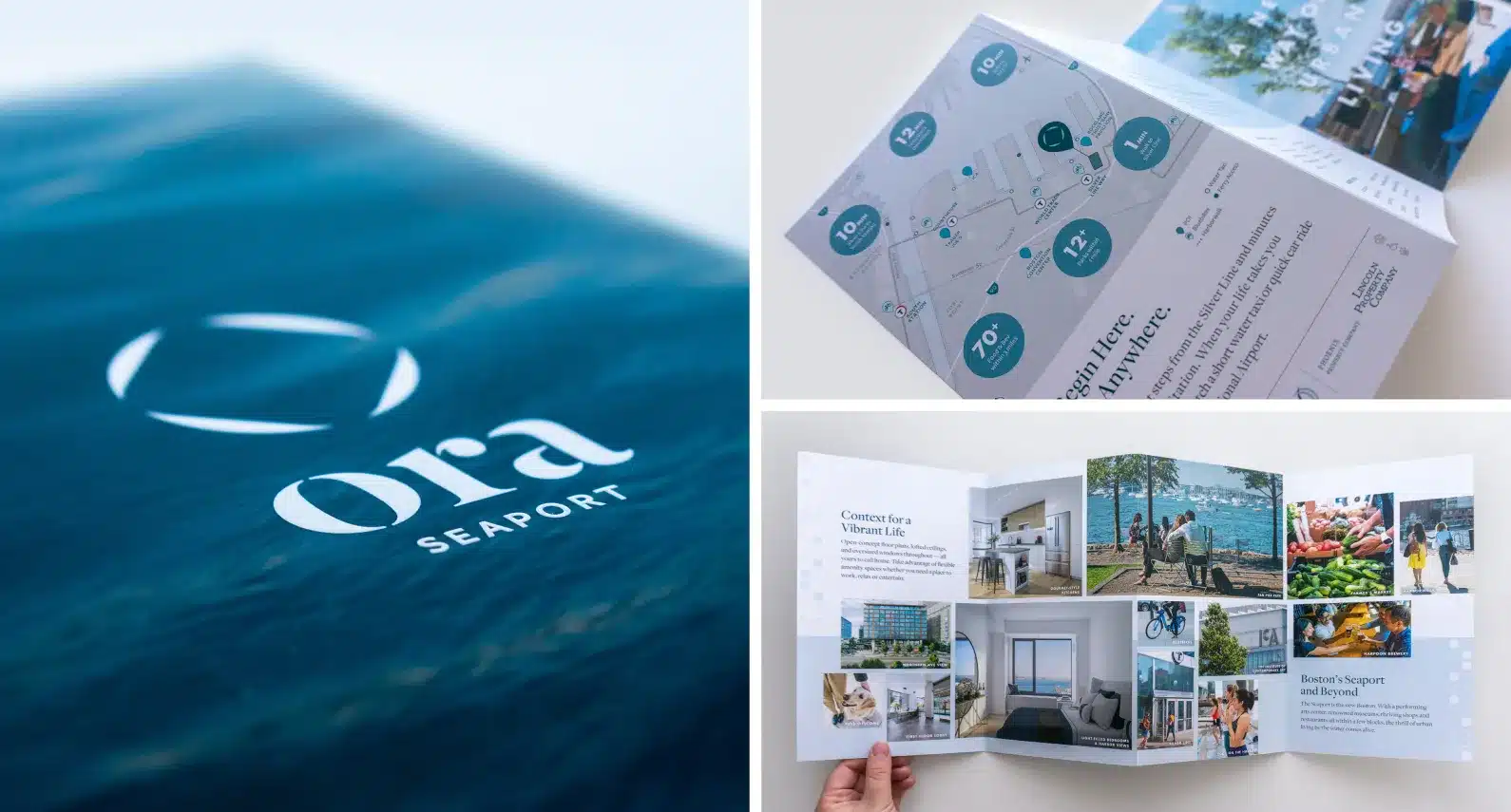 Collection of branded real estate marketing materials with sleek, modern design