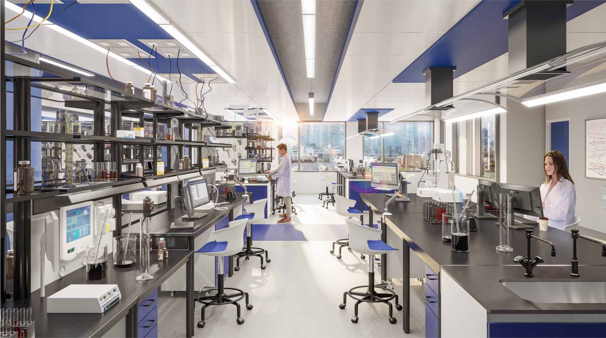 Innolabs laboratory with researchers analyzing samples and operating advanced diagnostic equipment