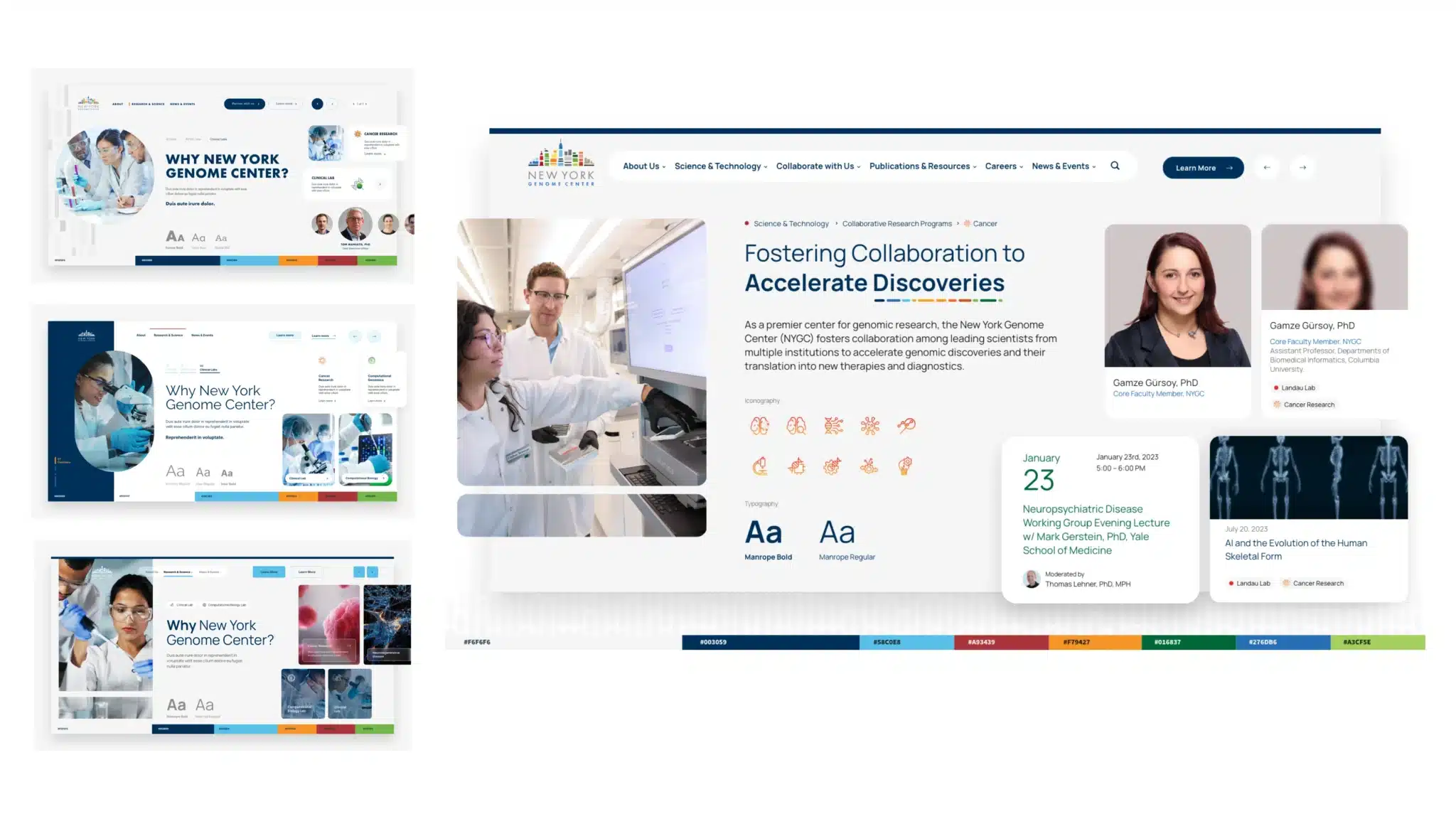 Slide deck preview with NYGC interface concepts, user-focused layout tests, and information clarity metrics